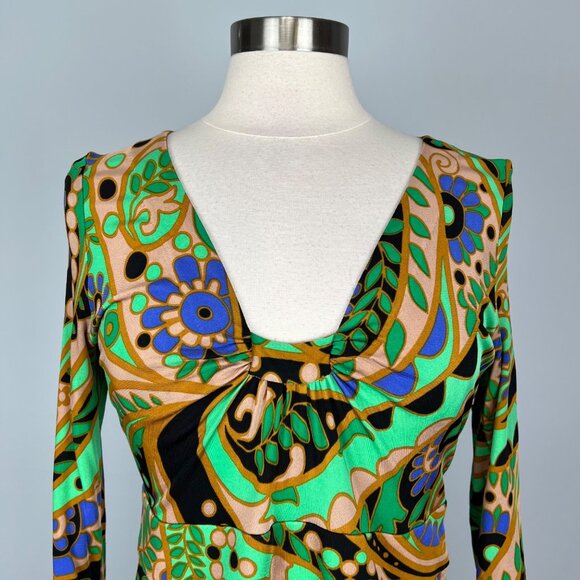 Tibi Womens Green Paisley Long Sleeve Dress Silk Blend Psychedelic Print size M - Picture 2 of 12